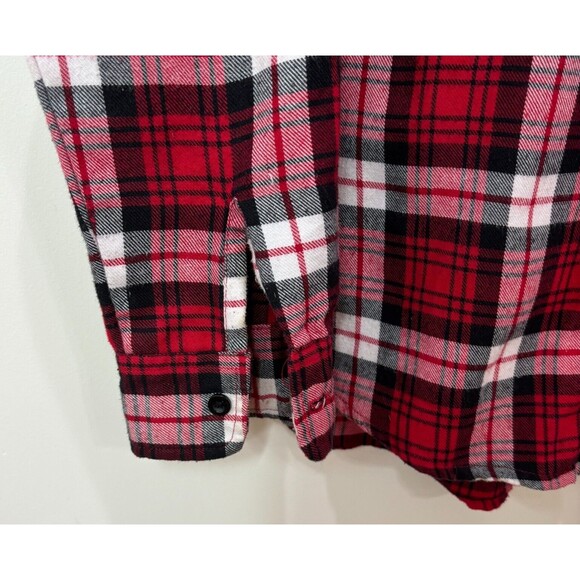 Hot Topic Red Plaid Sugar Skull Flannel Shirt Small Goth Romantic Steam Punk - Picture 2 of 11